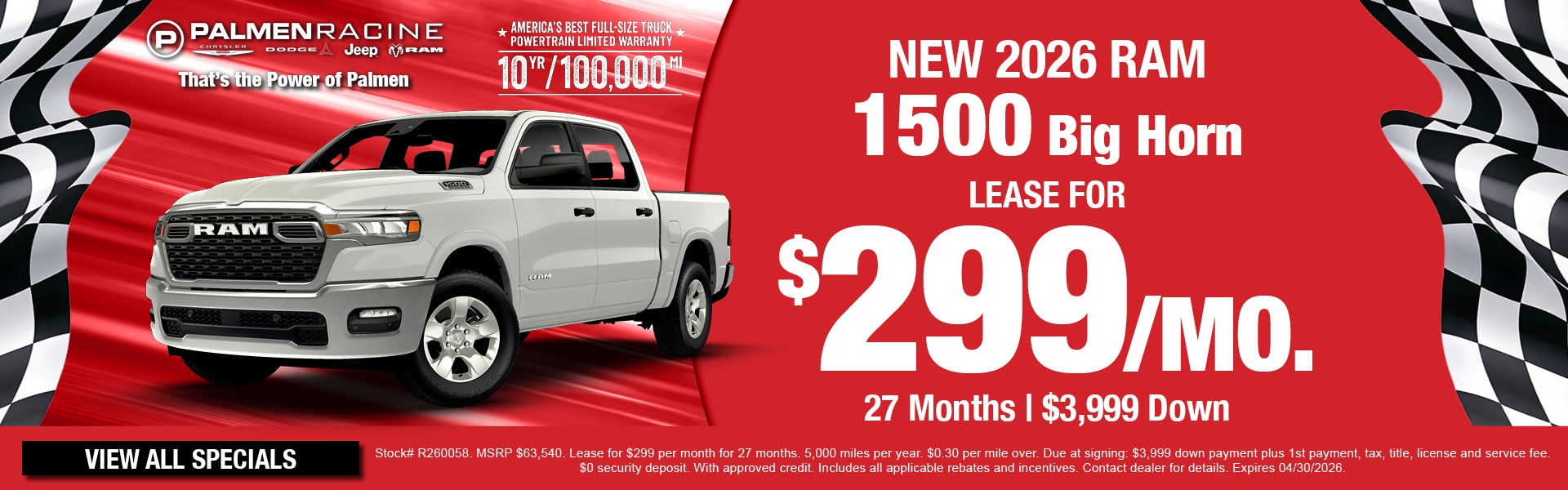2026 Ram 1500 Lease for $299 per month at Palmen Racine